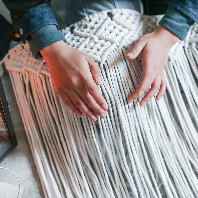 สไตล์นอร์ดิก Boho Decor ผ้าฝ้ายพู่ทำด้วยมือทอแขวนผนัง Tapestry สีสันการพิมพ์ Hand Knotted Wall ตกแต่ง