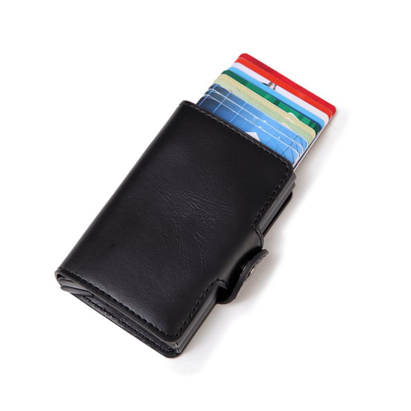 Porte-cartes de crédit en cuir pour hommes et femmes, boîtier métallique en aluminium, Double boîte, Anti-protection mince, porte-cartes d'identité de voyage