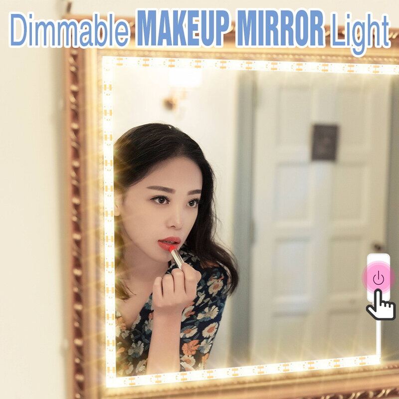5m espelho de vaidade luz led penteadeira maquiagem lâmpada toque usb pode ser escurecido luz da parede do espelho do banheiro decoração cosméticos beleza lâmpada