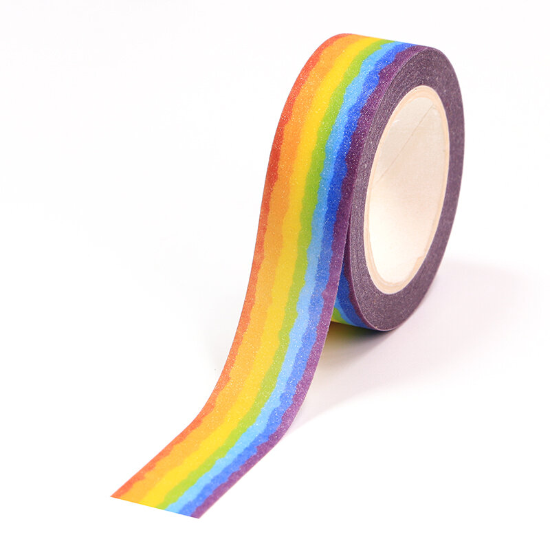 NEW 1PC 15MM*10m Rainbow Decorative Washi Tape Scrapbooking Masking Tape Office Supply Adhesive Kawaii Stationery