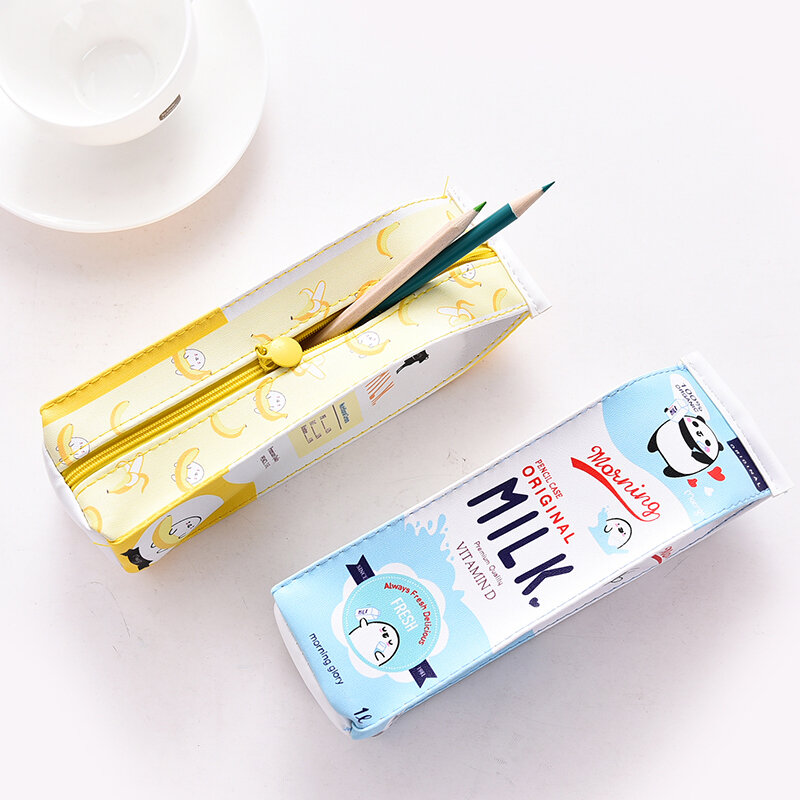 Étui à crayons pour école coréenne pour garçon et fille, jolie trousse décor boisson au lait, originale, fournitures scolaires, unisexe