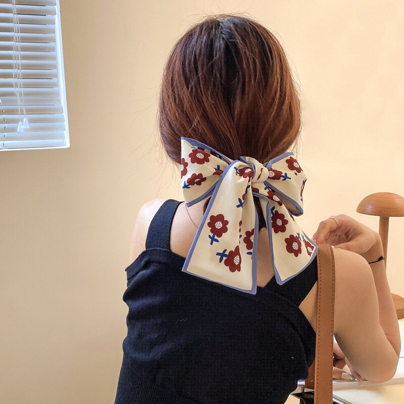 Ins Korean Fashion Super Fairy Hair Accessories French Simple Silk Scarf Headband Retro Striped Streamer Bands Bows Ribbon Women