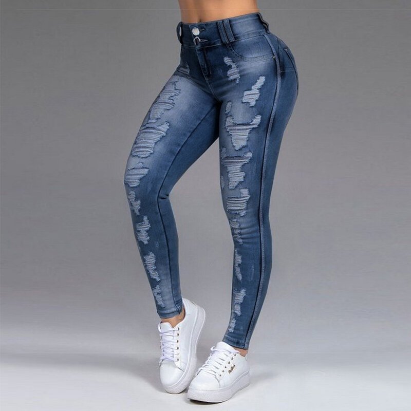Novo jeans feminino 5xl 6xl estiramento rasgado magro preto denim jean sexy mãe feminino tamanho grande mulher elástico escritório moda na moda