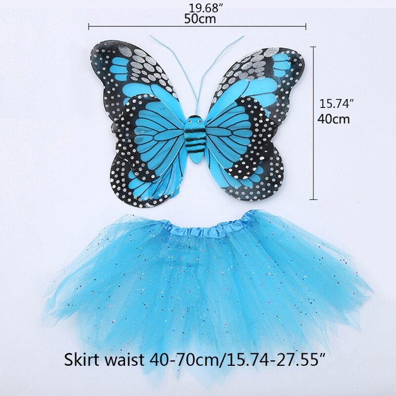652F 2 Pieces Girls Dress Up Princess Fairy Costumes Set with Tutu Dress Butterfly Wing for Kids Halloween Role-Playing Gift