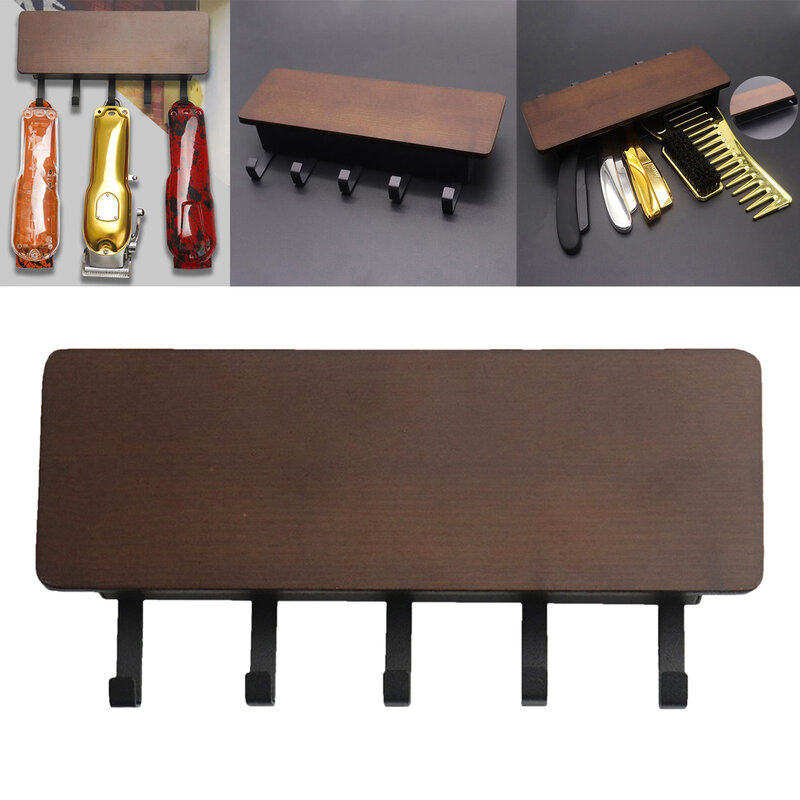Wall-Mounted Hair Clipper Storage Rack Tray Wooden Hair Clipper Storage Rack Organizer Tool for Barber Shop Clips Salon