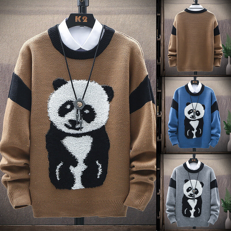 メンズラウンドネック秋と冬のセーター,ジャカードウールセーター,長袖,ゆったりとしたセーター,ウール