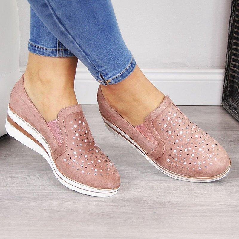 2020 Spring Women Casual Leather Flats Wedge Women Platform Sneakers Cutouts Slip On Flats Moccasins Shoes Woman Dropship