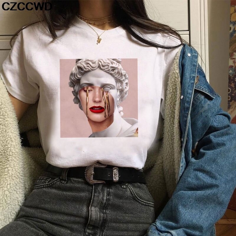 Kaus Musim Panas 2019 Mode Mujer De Moda Cetak Medusa Wanita Kaus Kawaii Harajuku Kaus Estetika Ukuran Plus Camiseta Mujer