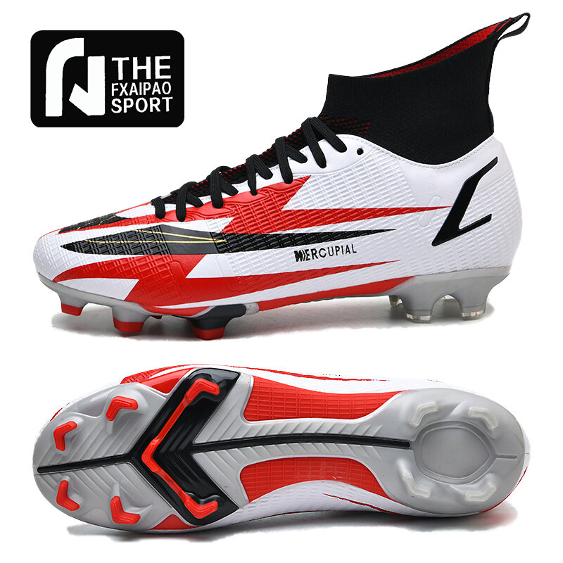 ข้อเท้าสูง Cleats รองเท้าฟุตบอลชายวัยรุ่น Antiskid หญ้ารองเท้าฟุตบอล FG/TF เด็ก Breathable กลางแจ้งรองเท้าผ้าใ...