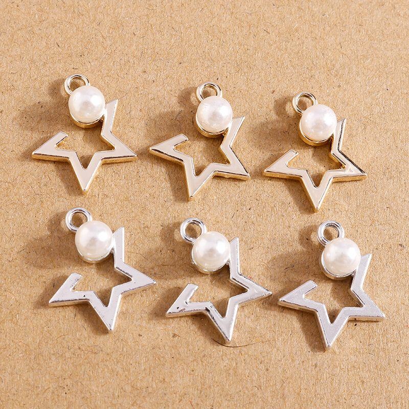 Abalorios de estrella de perlas de aleación de 2 colores, 10 piezas, 17x21mm, para hacer joyas, Pendientes colgantes, collares, accesorios para manualidades