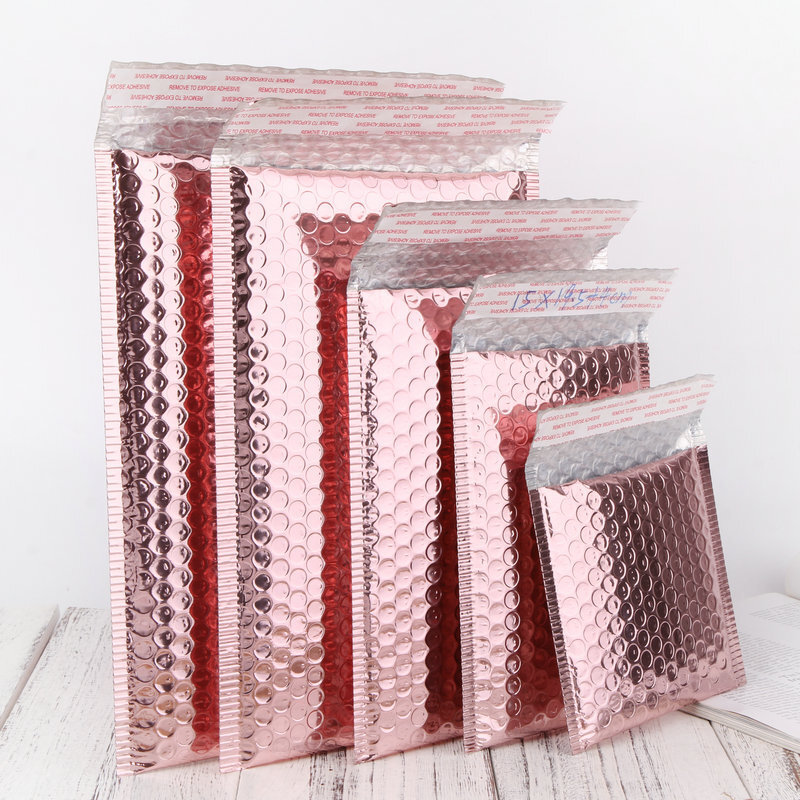 50 pçs rosa de ouro embalagem envio bolha envelope plástico almofada envelope saco de correio envelope saco do miúdo dia de natal presente saco