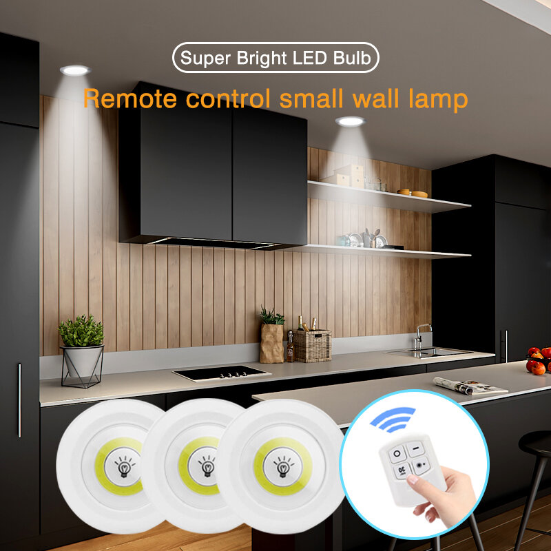 Lampe LED COB sous-meuble, veilleuse Super brillante avec télécommande, intensité réglable, idéal pour une garde-robe, une cuisine, des escaliers ou un loft, 3W