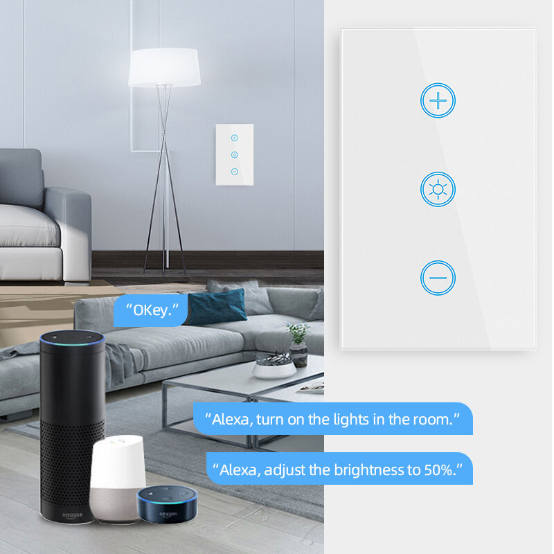 Lonsonho Tuya 똑똑한 생활 WiFi 똑똑한 조광기 스위치 미국 110V 벽 접촉 빛 dimmers는 Alexa Google 가정으로 작동합니다