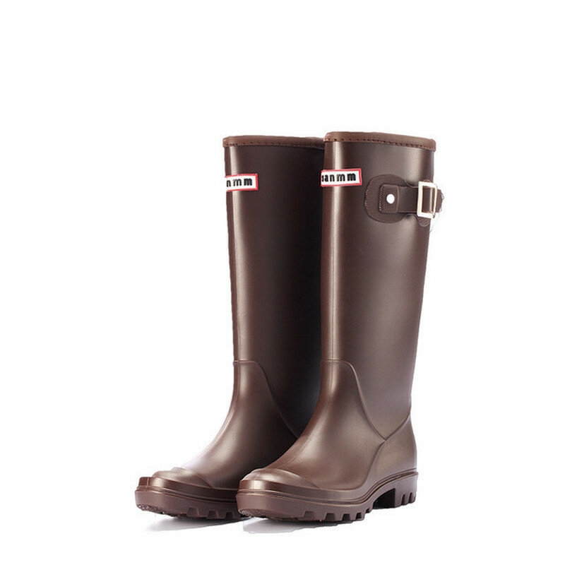 Sansom-Botas de lluvia a la moda para mujer, botas hasta la rodilla con hebilla de tubo largo, zapatos impermeables de alta calidad, Botas de lluvia de goma de PVC