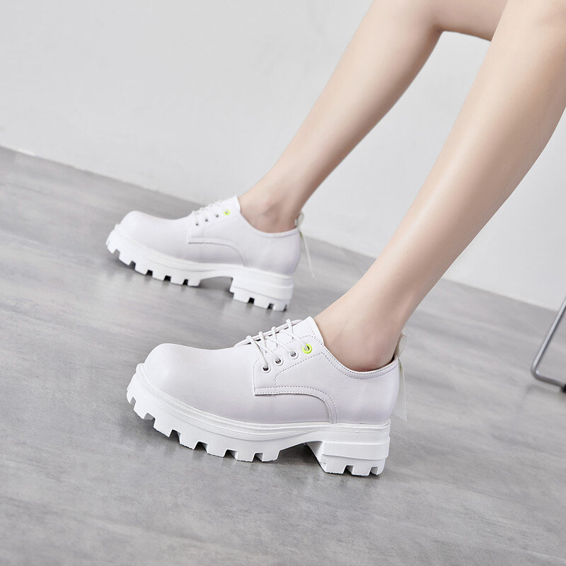 AIYUQI Platform scarpe da donna primavera nuova punta quadrata mocassini femminili stringati stile britannico scarpe da ragazza bianche di moda