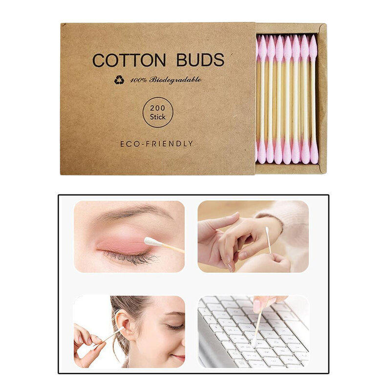 200 Counts Bamboo Cotton Swabs Double Tipped Ear Cleaning Tool Makeup Applicator s Swab