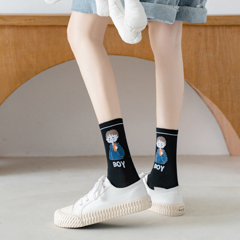 만화 양말 streetwear 흰색 귀여운 sokken skarpetki damskie 여성 면화 kawaii calcetines 한국 패션 meias 여성 양말