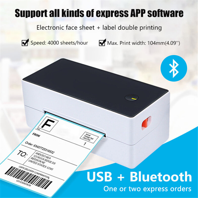 Pengiriman Label Printer 4 "X 6" Label Printer Termal untuk Pengiriman Paket Kecepatan Tinggi Pencetakan Label Penulis untuk Windows /Bluetooth