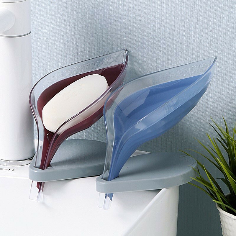 Forma de folha caixa de sabão do banheiro suporte de sabão prato de armazenamento de inclinação de secagem rack placa bandeja antiderrapante drenagem cozinha suprimentos de banheiro