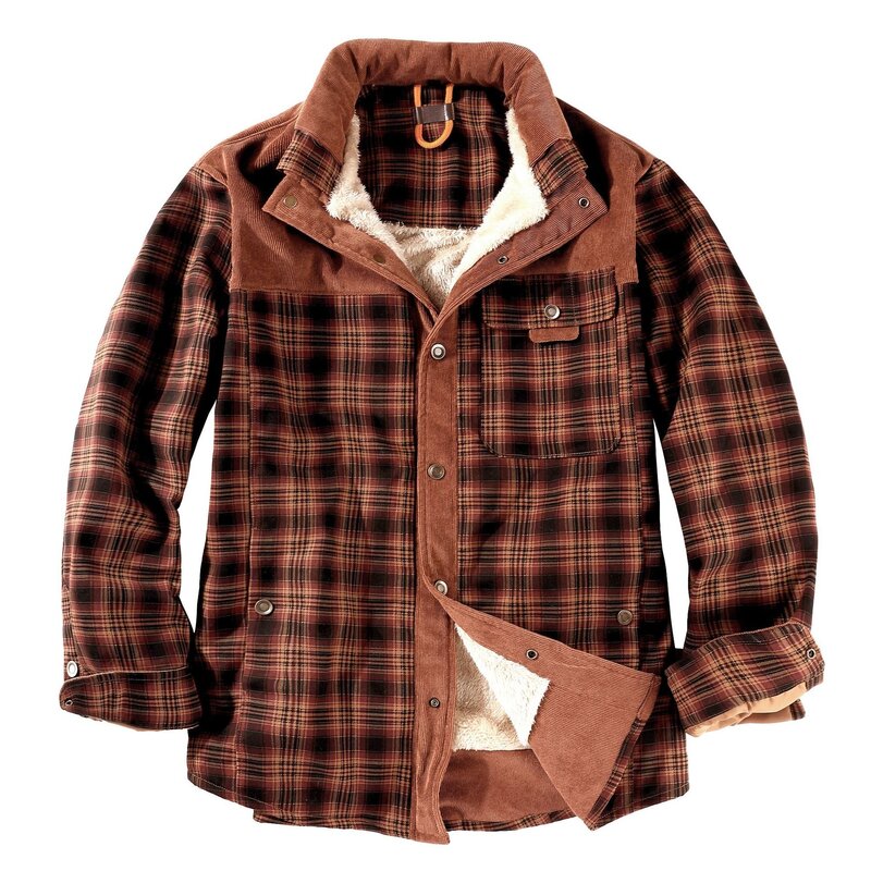 Chemise à carreaux épaisse et décontractée pour homme, coupe-vent à manches longues, avec doublure en laine, en coton, en Patchwork, hiver