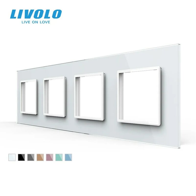 Livolo – Panel de cristal para 4 interruptores de pared. C7-4SR-11, Zócalo de enchufe estándar europeo de 294mm * 80mm, enchufe cuádruple, sin logotipo
