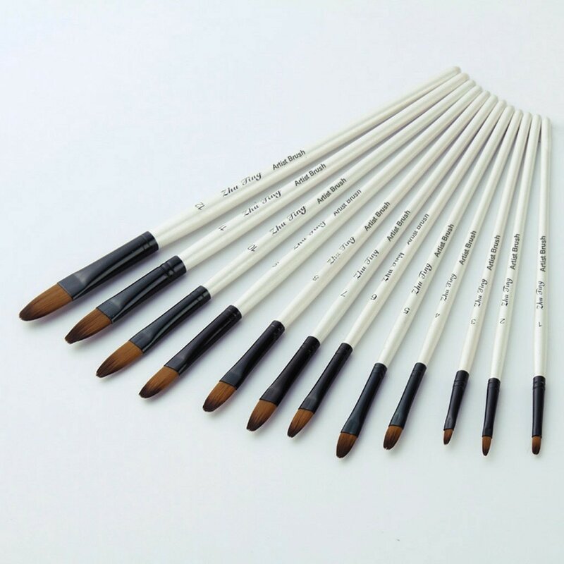 12 pennelli per pittura per artisti pennello Kit di pittura a punta piatta in acrilico per esami di pittura a guazzo acrilico 2021 caldo
