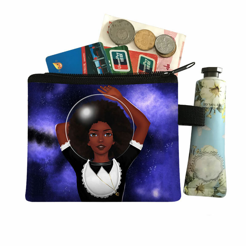 Модный кошелек для монет для черной девушки, женская сумка для покупок в стиле афро, кошелек для кредитных карт, мини-держатель для монет, по...