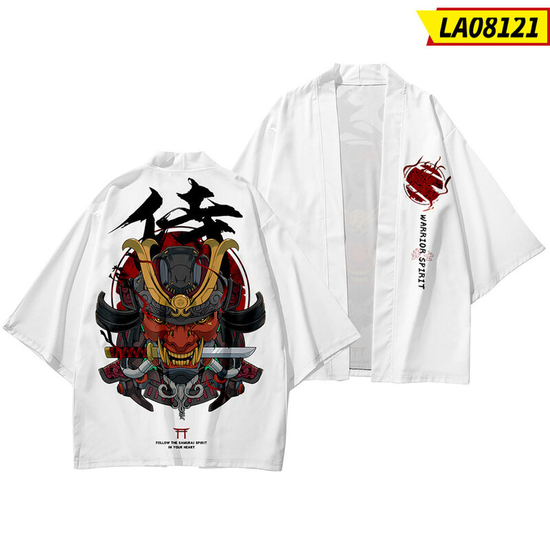 Cardigan con stampa nera giapponese allentato da uomo abito a due pezzi Cosplay Yukata abbigliamento Kimono Samurai Harajuku + pantaloni Plus Size 6XL