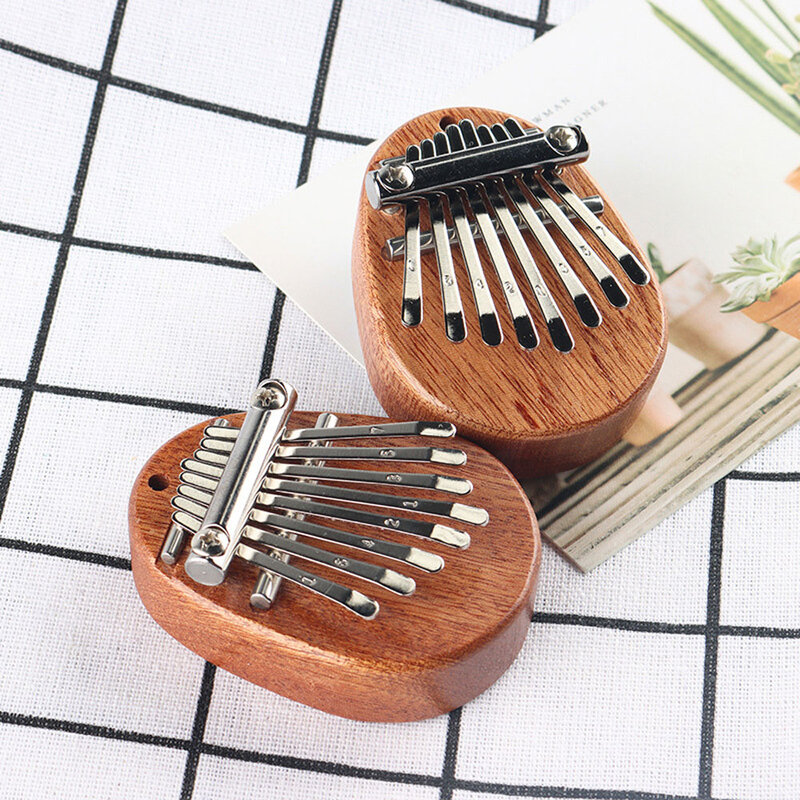 8 Key Mini Kalimba Wood Finger Thumb Piano Musical Instrument Pendant Gift for Adult Kids Boys Girls Beginners Brown Oval