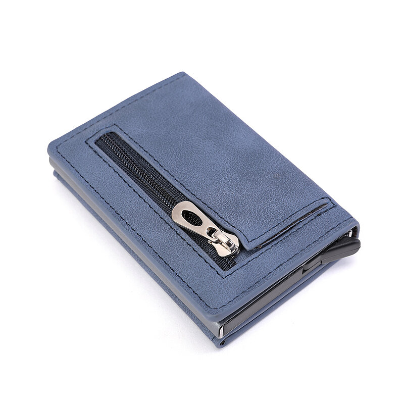 ZOVYVOL portafoglio da uomo personalizzato RFID Blocking porta carte di credito custodia con cerniera Mini moneta portafogli in pelle PU portamonete scatola in alluminio