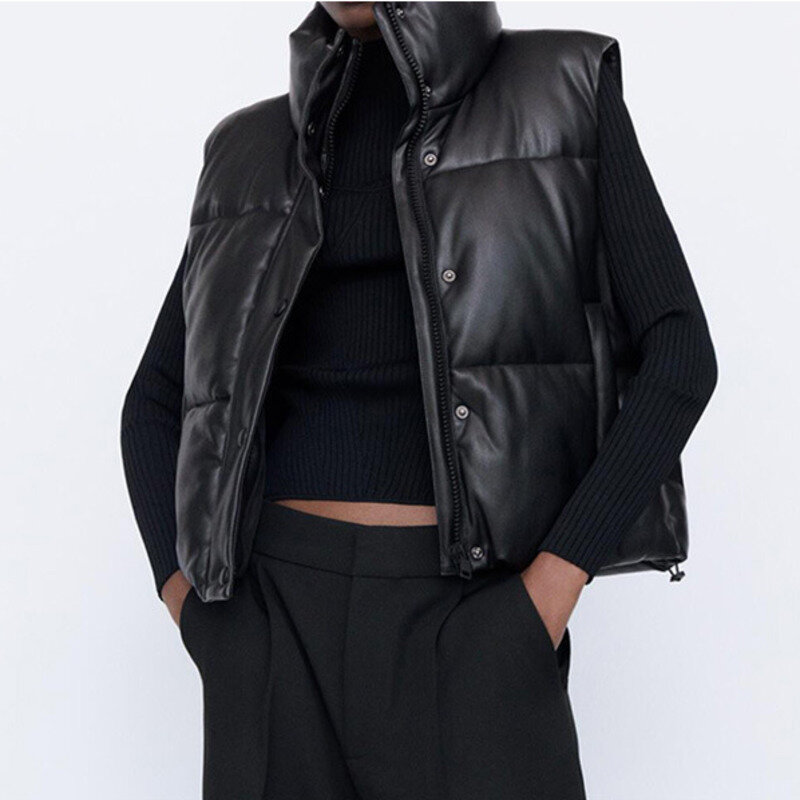 Faux Leather Jacket Women's Coat Thick Warm Women Fashion Black PU Leather Jackets Women Elegant Zipper Tops Puffer Jacket Coat
