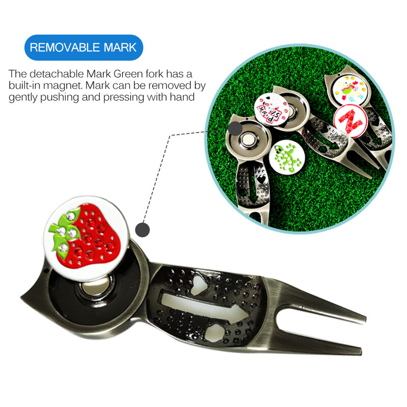Outil de réparation de Golf Divot en alliage de Zinc, fourchette verte de Golf Portable avec marqueurs magnétiques à bille et fonction de dessin de ligne de balle