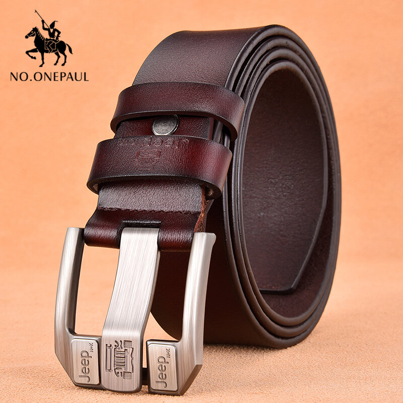 NO.ONEPAUL-Cinturón de piel auténtica para hombre, tela vaquera, negra, de alta calidad, piel de vaca, cinturones casuales, de negocios