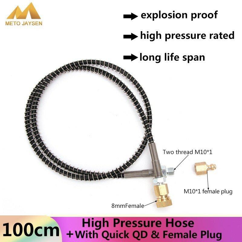 100CM M10x1 300Bar 4500Psi High Pressure Hose with Thickened Quick Disconnect and Copper Female Plug Air Refilling Nylon Hose