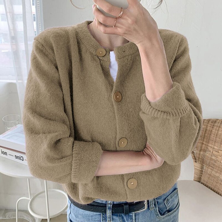 Colorfaith New 2021 Winter Spring Women's Knitwear Casual Stylish Knitted Button Cardigans Korean Style Lady Sweaters SWC8515