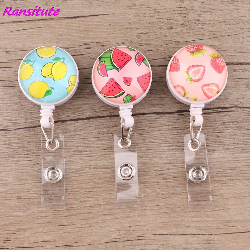 R2055 1pcs Hot Fruits Watermelon Strawberry Lemon Badge Reel Clip Student Worker Friends Exquisite IC Card Badge Holder Gift