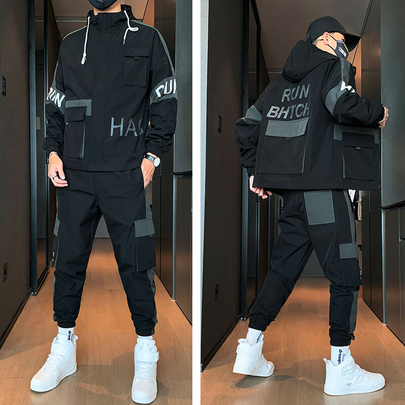 Männer Mit Kapuze Trainingsanzug 2021 Marke Neue Streetwear Patchwork männer Sets 2 Stück Jacke + Hosen Casual Sport Anzug plus Größe 8XL