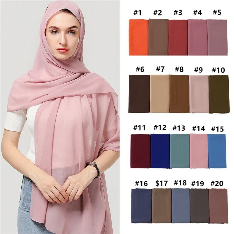 Chiffon Scarf Women Turban Muslim Hijab Foulard Solid Plain Bubble Headband Shawl Wraps Soft Silk Feeling Headscarves Bandana