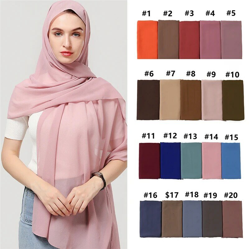 Chiffon Schal Frauen Turban Moslemisches Hijab Foulard Solide Plain Blase Stirnband Schal Wraps Weiche Seide Gefühl Kopftuch Bandana