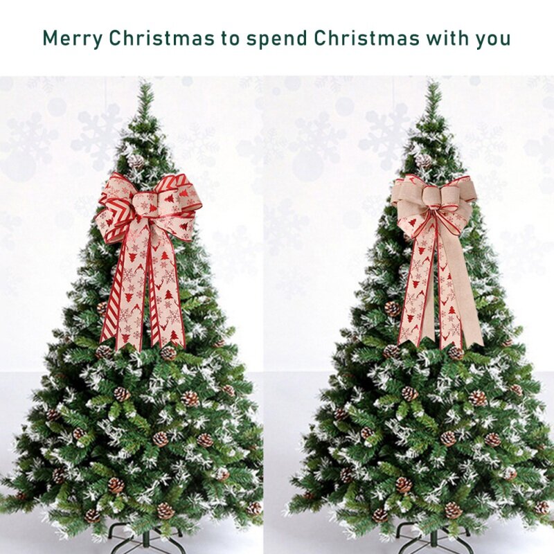 Fiocco natalizio fiocco in lino pregiato a doppio strato fiocco a strisce cuciture in lino a doppio strato fiocco in acero decorazione per albero di natale fiocco
