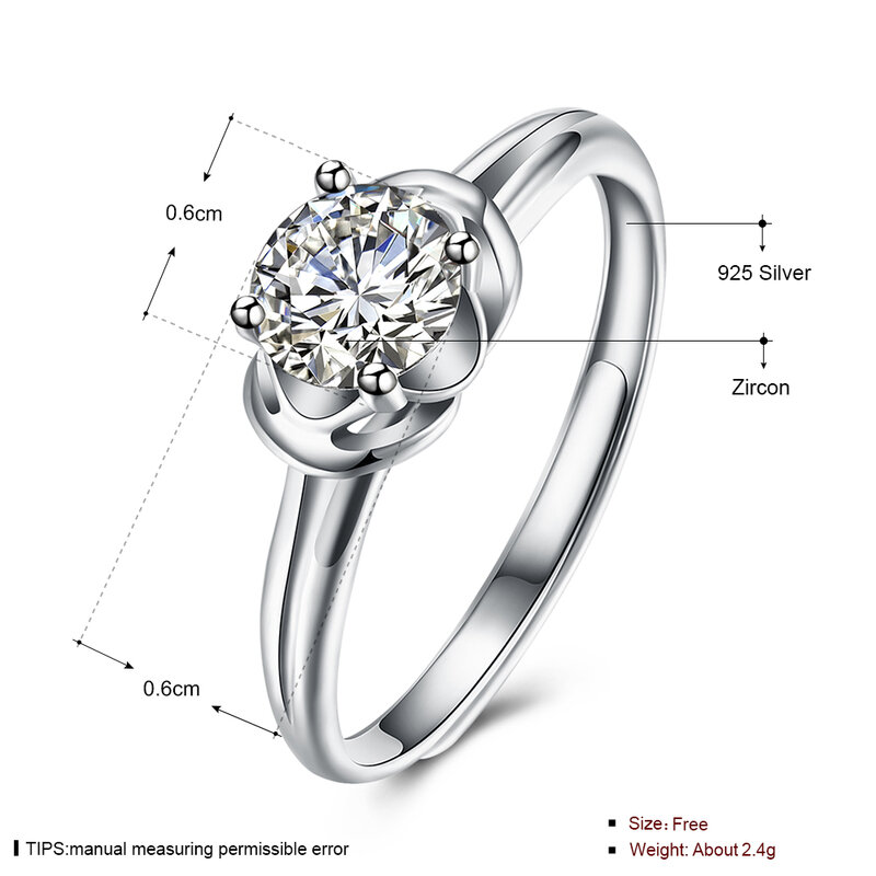 Zemior Boutique 925 Sterling Zilveren Dames Ring 5A Ronde Zirkoon Verstelbare Geometrische Vorm Romantische Sturen Vriendin Sieraden Ring