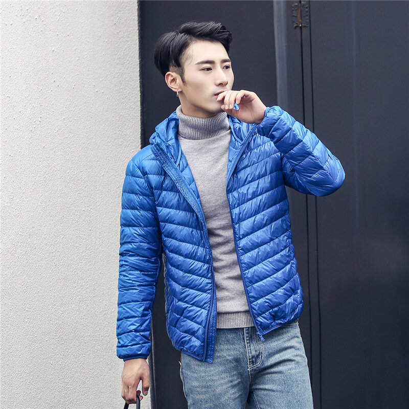새로운 브랜드 가을 겨울 라이트 다운 재킷 남성 패션 후드 짧은 대형 울트라 얇은 경량 청소년 슬림 코트 다운 재킷