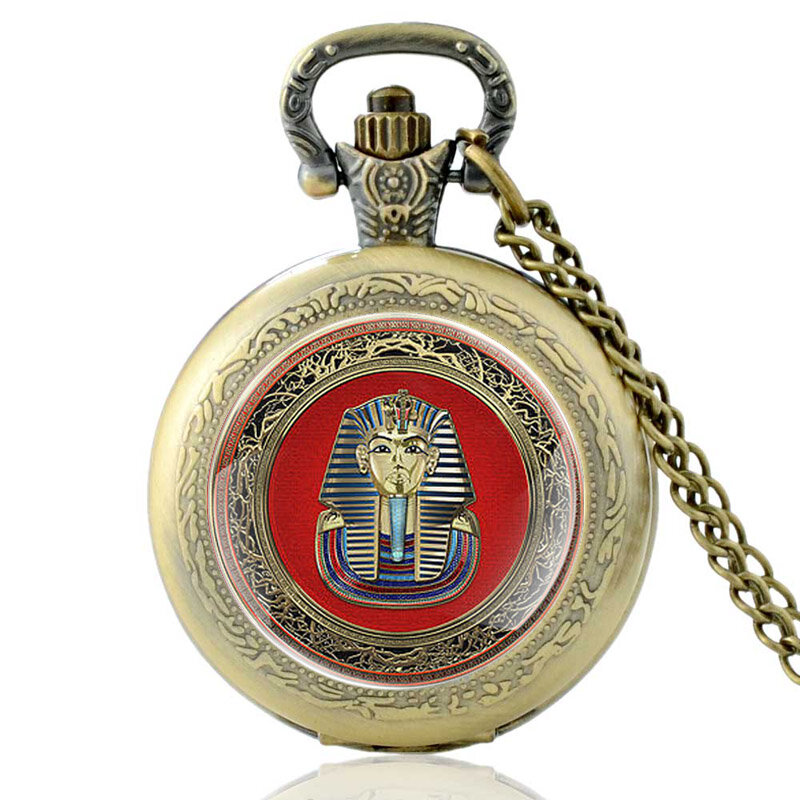 Reloj de bolsillo de cuarzo con colgante para hombre y mujer, accesorio con personalidad del faraón egipcio antiguo, negro, Vintage, collar, joyería, regalos