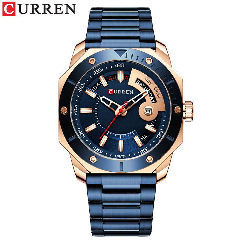 CURREN – montre de sport étanche en acier inoxydable pour homme, accessoire de luxe, à Quartz, avec calendrier, à la mode
