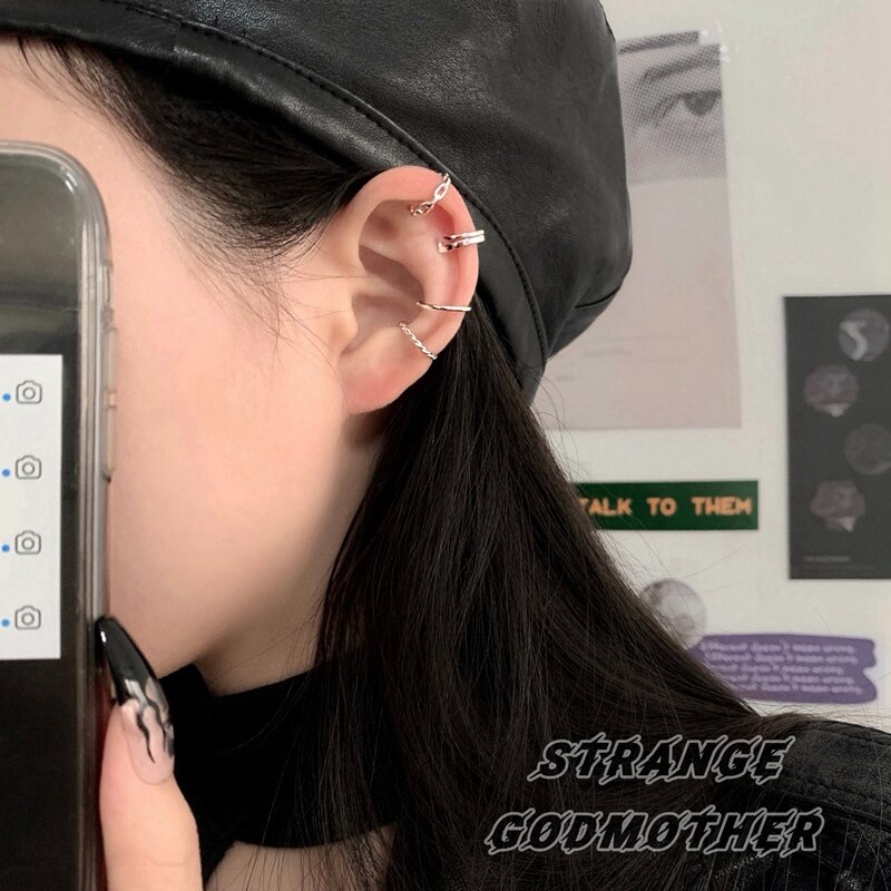 แปลก Godmother S925เงินสเตอร์ลิงต่างหูหูไม่มีเจาะหญิง Normcore สไตล์บุคลิกภาพ Minimalist Elegant