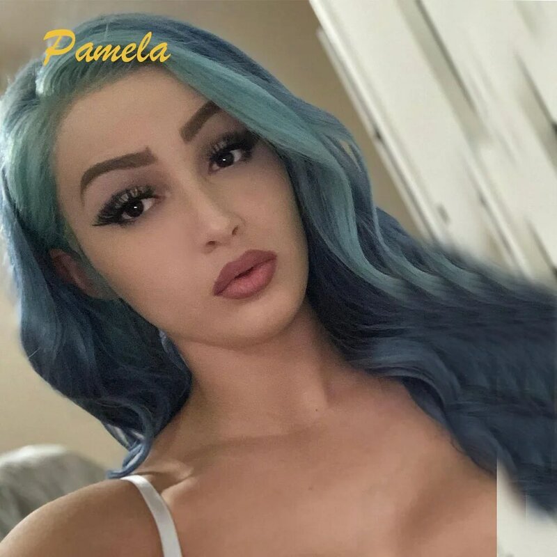 Blue Colored Body Wave Lace Frontal Wigs Long Brazilian Ombre HD Transparent Lace Front Human Hair Wigs For Black Women