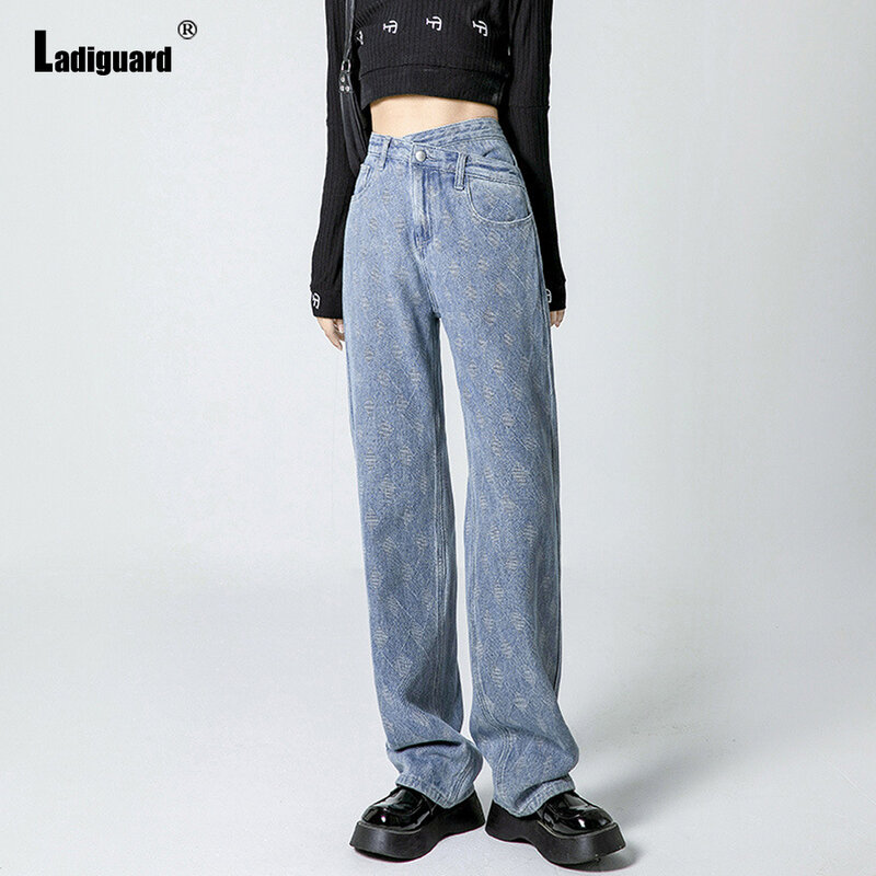Ladiguard damskie proste nogawki Demin spodnie seksowne dżinsy damskie obcisłe spodnie Harajuku 2022 wiosna nowe modne spodnie dziewczyny Streetwear