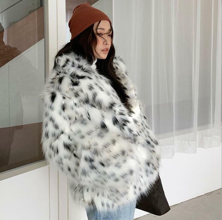 S/9Xl-Chaqueta peluda de invierno para mujer, abrigo de piel de leopardo y gato, Tuscan, manga larga, sección corta, K1384