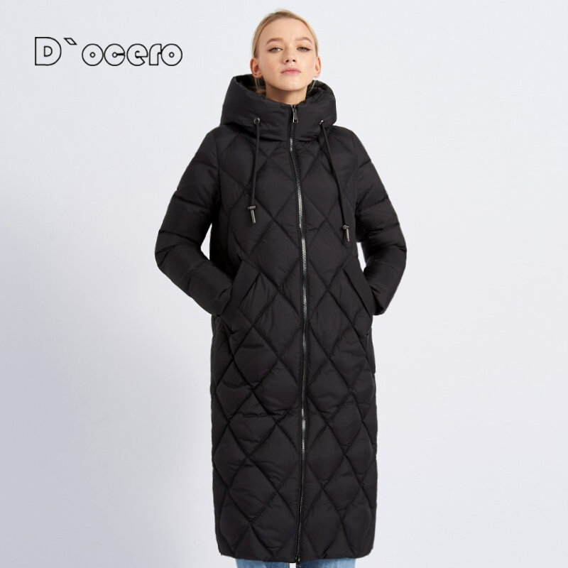 D'OCERO 2022 damskie zimowe ocieplane kurtki wydłużony styl kobiety parki zagęszczony odzież wierzchnia ciepłe bawełniane kobiety wyściełane pikowane płaszcze