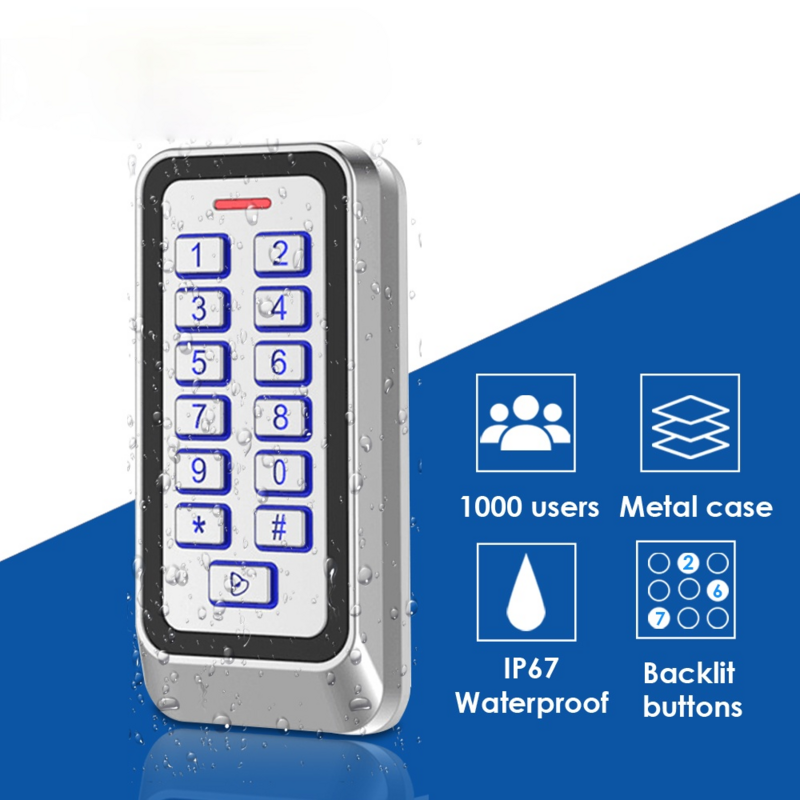 IP67 wodoodporny podświetlenie RFID metalowe drzwi czytnik kontroli dostępu klawiatura 1000 użytkowników 125KHz karta EM mechanizm otwierania drzwi system